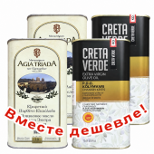 НАБОР 2шт Agia Triada Монастырское оливковое масло Extra Virgin 1л жесть + 2шт Creta Verde оливковое масло Extra Virgin P.D.O. Kolymvari с о.Крит 1л жесть (1шт=1672р)