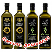 НАБОР 2шт Terra Nemea PREMIUM GOLD оливковое масло Extra Virgin 0,2% c п/o Пелопоннес 1л стекло + 2шт Attica Food оливковое масло GREEN Extra Virgin нефильтр. 0,2% с п/о Пелопоннес 1л стекло (1шт=1712р)