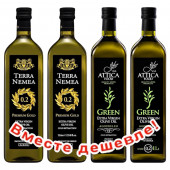 НАБОР 2шт Terra Nemea PREMIUM GOLD оливковое масло Extra Virgin 0,2% c п/o Пелопоннес 1л стекло + 2шт Attica Food оливковое масло GREEN Extra Virgin нефильтр. 0,2% с п/о Пелопоннес 1л стекло (1шт=1712р)