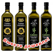 НАБОР 2шт Terra Nemea PREMIUM GOLD оливковое масло Extra Virgin 0,2% c п/o Пелопоннес 1л стекло + 2шт Attica Food оливковое масло GREEN Extra Virgin нефильтр. 0,2% с п/о Пелопоннес 1л стекло (1шт=1712р)